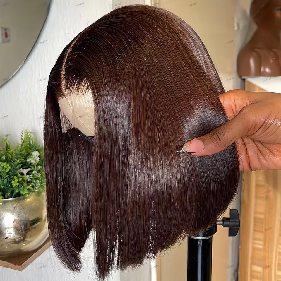 Glueless Wear And Go Human Hair Wig - วิกผมบ๊อบตรงสีน้ำตาลช็อกโกแลต 13x4 วิกผมหน้าผากลูกไม้ HD แบบตรงเรียบเนียน 4x4