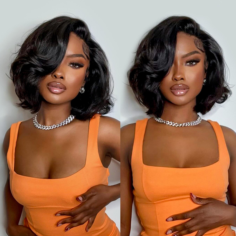Glueless Wear And Go Human Hair Wig - วิกผมมนุษย์แท้ความหนาแน่น 250% ทรงบ๊อบสั้นลอนคลื่นแบบไม่ต้องใช้กาวสำหรับฤดูร้อน วิกผมลูกไม้ HD แบบ