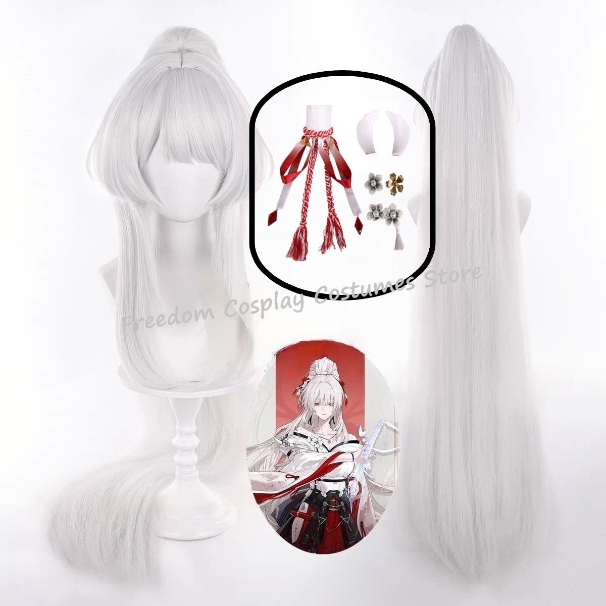 Synthetic Wigs - เกมวูเธอริงเวฟส์ ฮิยูกิคอสเพลย์วิกผมผู้หญิงผมยาวผมสีขาวฮิยูกิ 3D หมวกฮาโลวีนวิกผมสังเคราะห์ทนความร้อน