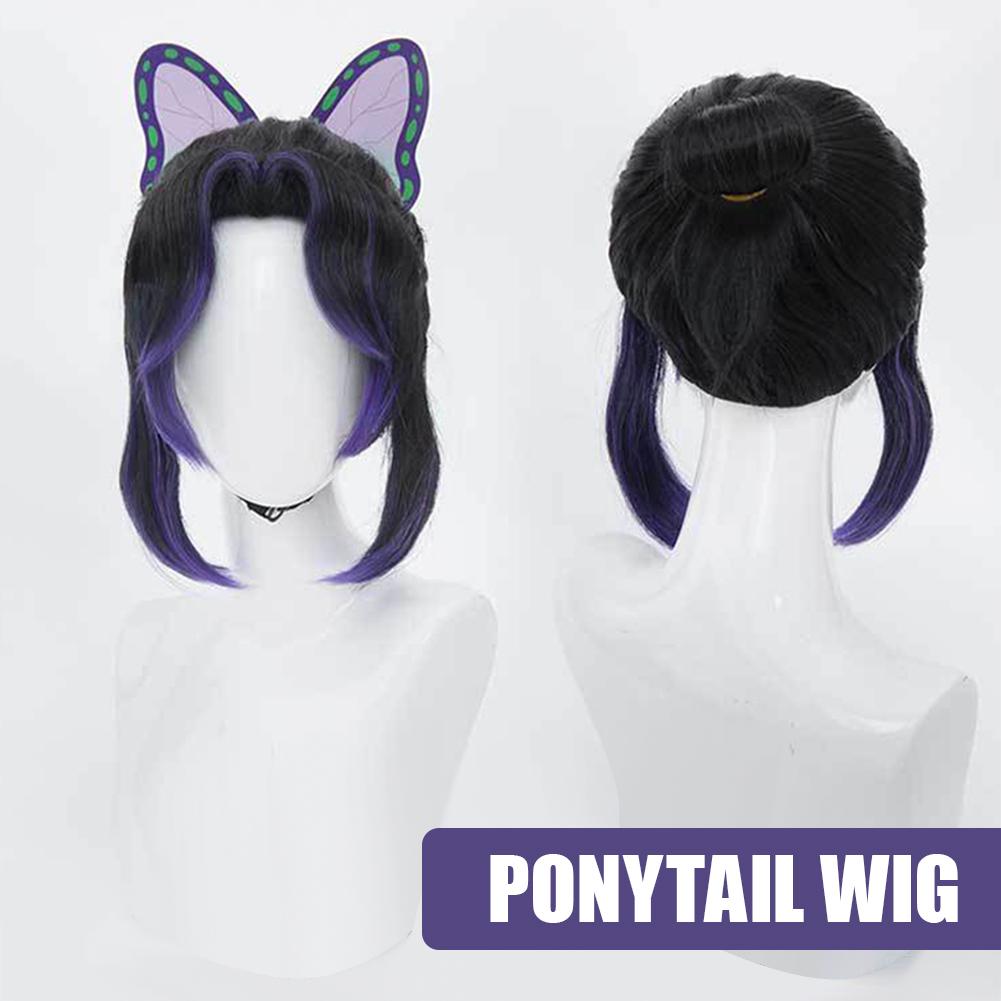 Synthetic Braided Wigs For Black Women - คุณภาพสูงโคโจ ชิโนบุ โคโจคอสเพลย์วิกผม 35 ซม.สีดำสีม่วงผมหางม้าสังเคราะห์ทนความร้อนผมอะนิเมะวิกผม +