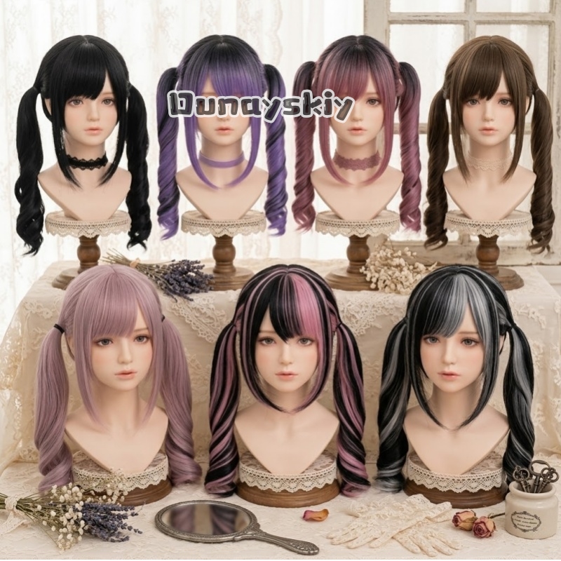 Hair Bundles - คอสเพลย์ จิไร เค ปาร์ตี้ฮาโลวีนสีชมพูถึงสีดำไล่ระดับสีวิกผมสังเคราะห์ผมหางม้าคู่คาวาอิอุปกรณ์ประกอบฉากผู้หญิงอะนิเมะมิซามิซา