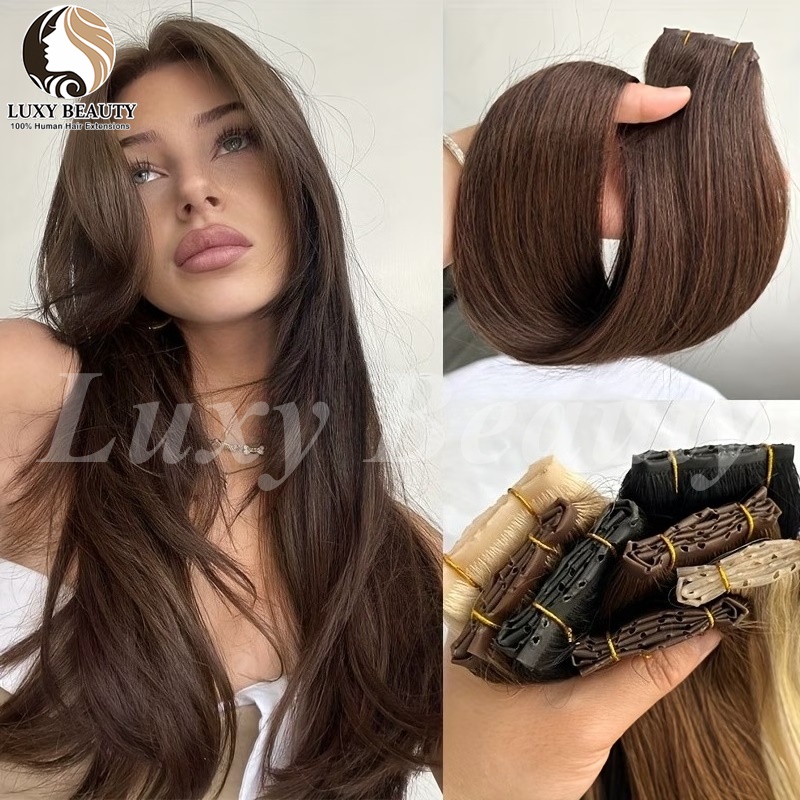ผมต่อแบบเจาะรูสีน้ำตาล บราวน์  - Invisible Tape In Extensions Real Hair บทวิจารณ์และราคา