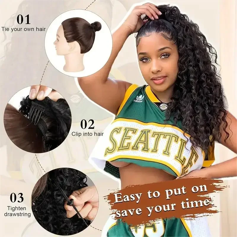 แฮร์พีซหางม้าหยิกสไตล์แอฟโฟร ห - Drawstring Afro Curly Puff Ponytail บทวิจารณ์และราคา