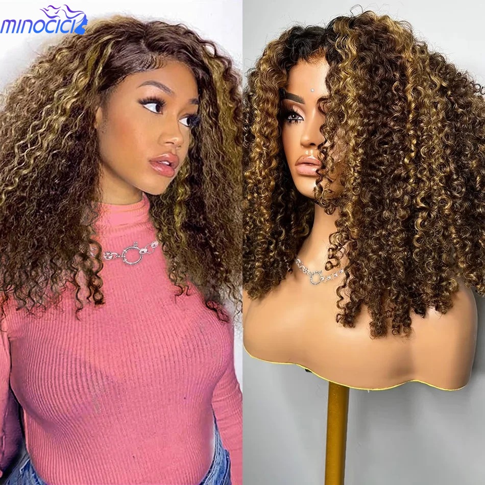 วิกผมบ๊อบสั้นลอนหยิกไฮไลท์ P4/ - Glueless Wear And Go Human Hair Wig บทวิจารณ์และราคา