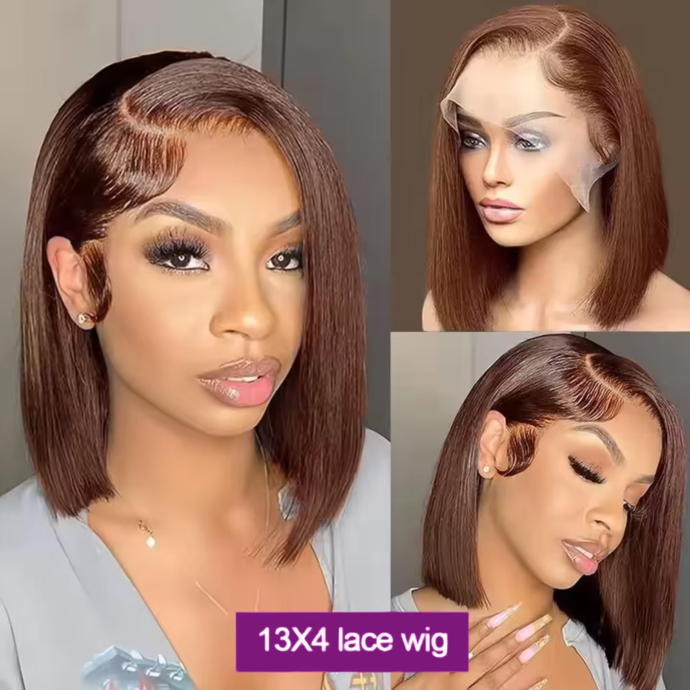 วิกผมบ๊อบสั้นสีน้ำตาลช็อกโกแลต - Pre Parted 13X4 Lace Front Bob Wig บทวิจารณ์และราคา