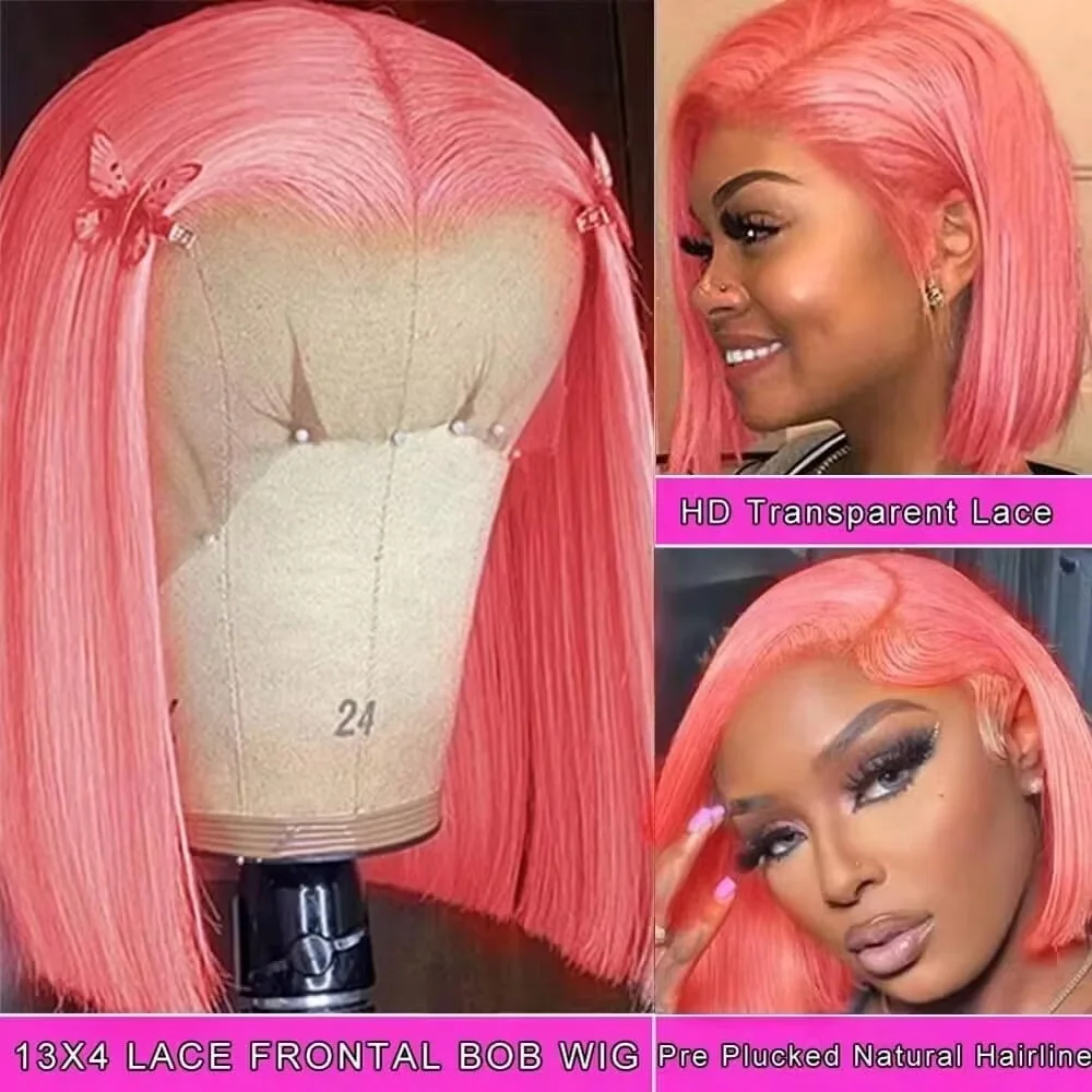 วิกผมบ๊อบสีชมพู 10 นิ้ว ผมแท้  - Pre Parted 13X4 Lace Front Bob Wig บทวิจารณ์และราคา